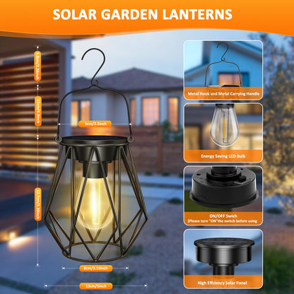 Blakapoo Solar Lanterns – Outdoor Waterproof LED Lanterns with Metal Hook (Pack of 2)