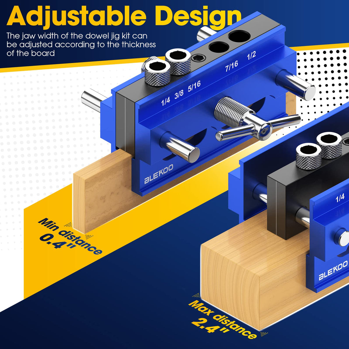 BLEKOO Self Centering Doweling Jig Kit – Precision Drill Guide with 6 Bushings