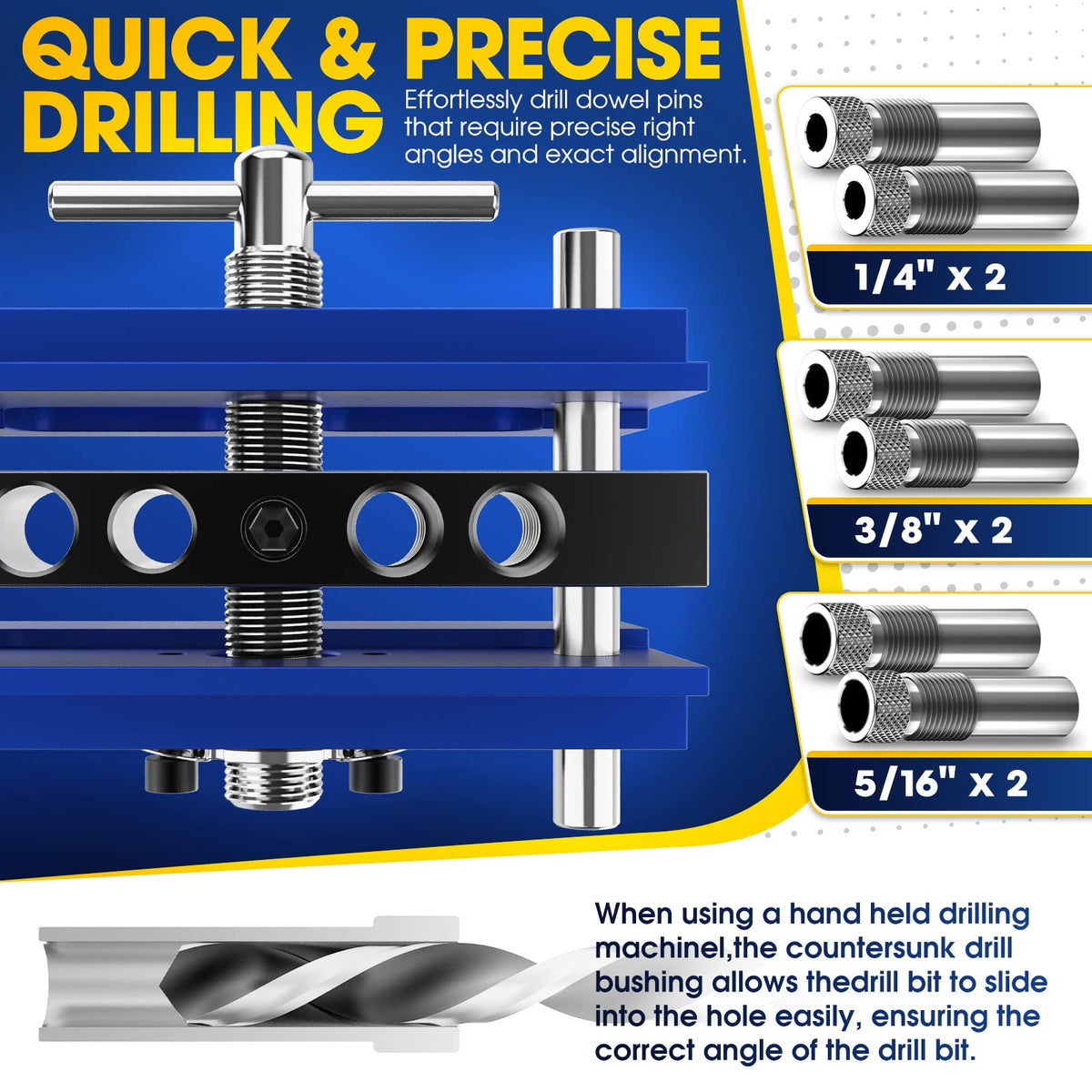 BLEKOO Self Centering Doweling Jig Kit – Precision Drill Guide with 6 Bushings