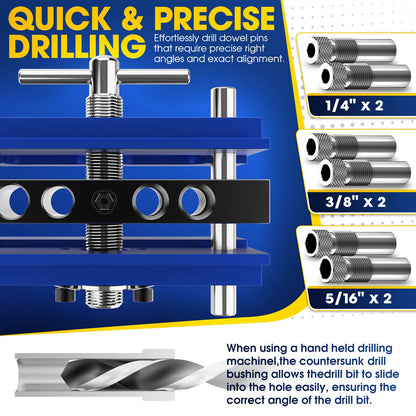 BLEKOO Self Centering Doweling Jig Kit – Precision Drill Guide with 6 Bushings