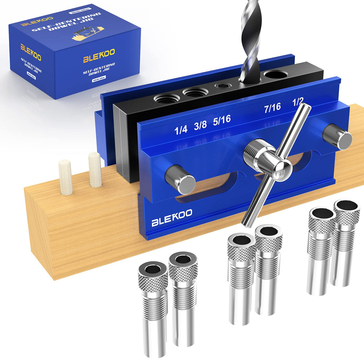 BLEKOO Self Centering Doweling Jig Kit – Precision Drill Guide with 6 Bushings