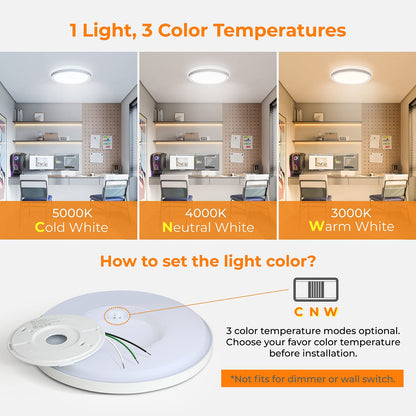 BLNAN LED Flush Mount Ceiling Light – 12-Inch, 24W, 3000K/4000K/5000K, Ultra-Thin, Hardwired