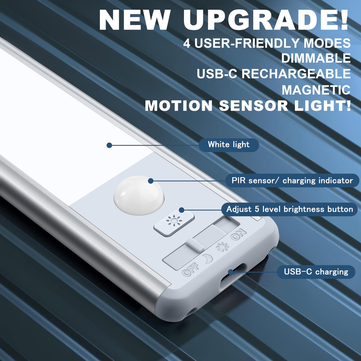 BLS 14.8-Inch Under Cabinet Lighting – 63 LED, USB-C Rechargeable, Motion Sensor (2 Pack)