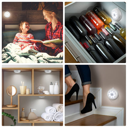 BLS Motion Sensor Light Indoor — Wireless Dimmable Battery Puck Lights 6-Pack for Under Cabinet