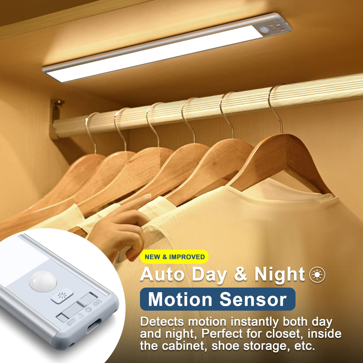 BLS 14.8-Inch Under Cabinet Lighting – 63 LED, USB-C Rechargeable, Motion Sensor (2 Pack)