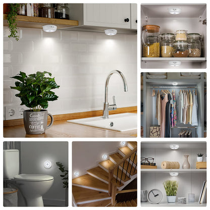 BLS Motion Sensor Light Indoor — Wireless Dimmable Battery Puck Lights 6-Pack for Under Cabinet