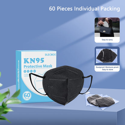 BLScode KN95 Face Masks 60 Pack – 5-Layer, Breathable, Individually Wrapped