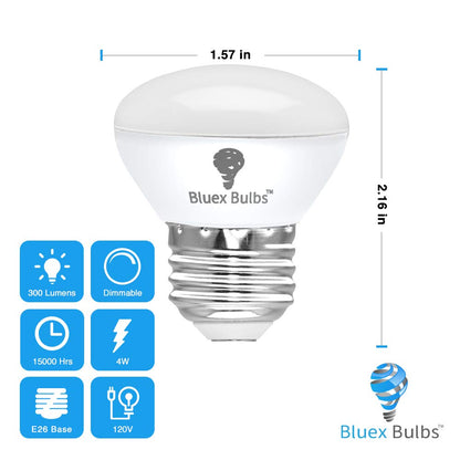 Bluex Bulbs 4W R14 LED Bulbs – Dimmable 2700K, E26, 4-Pack