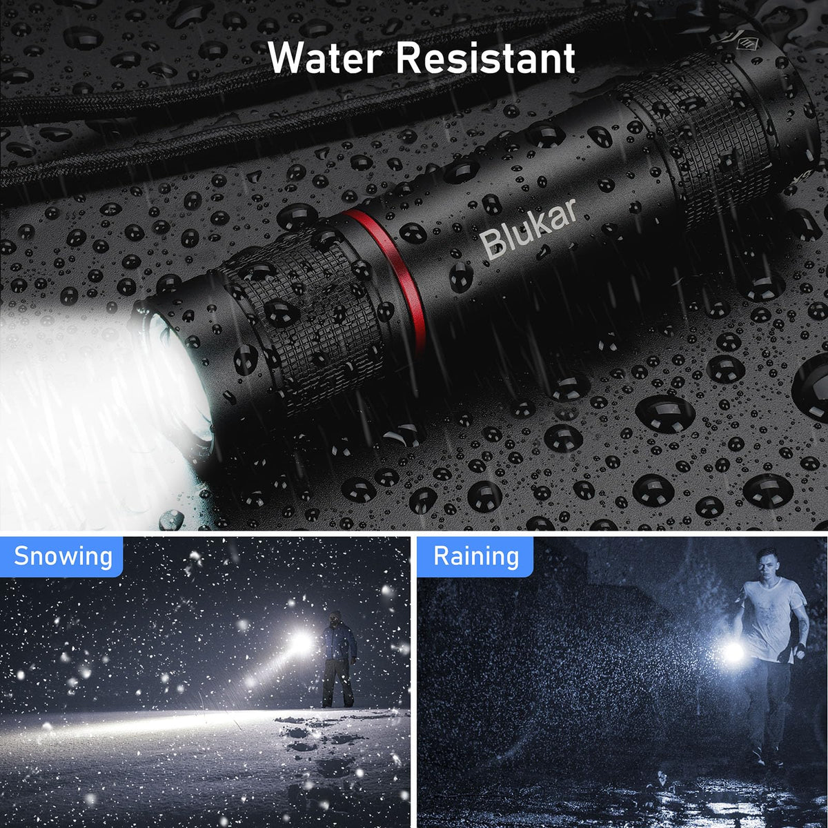 Blukar LED Flashlight 2 Pack – USB Rechargeable, Adjustable Focus, 4 Modes, Waterproof