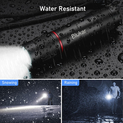 Blukar LED Flashlight 2 Pack – USB Rechargeable, Adjustable Focus, 4 Modes, Waterproof