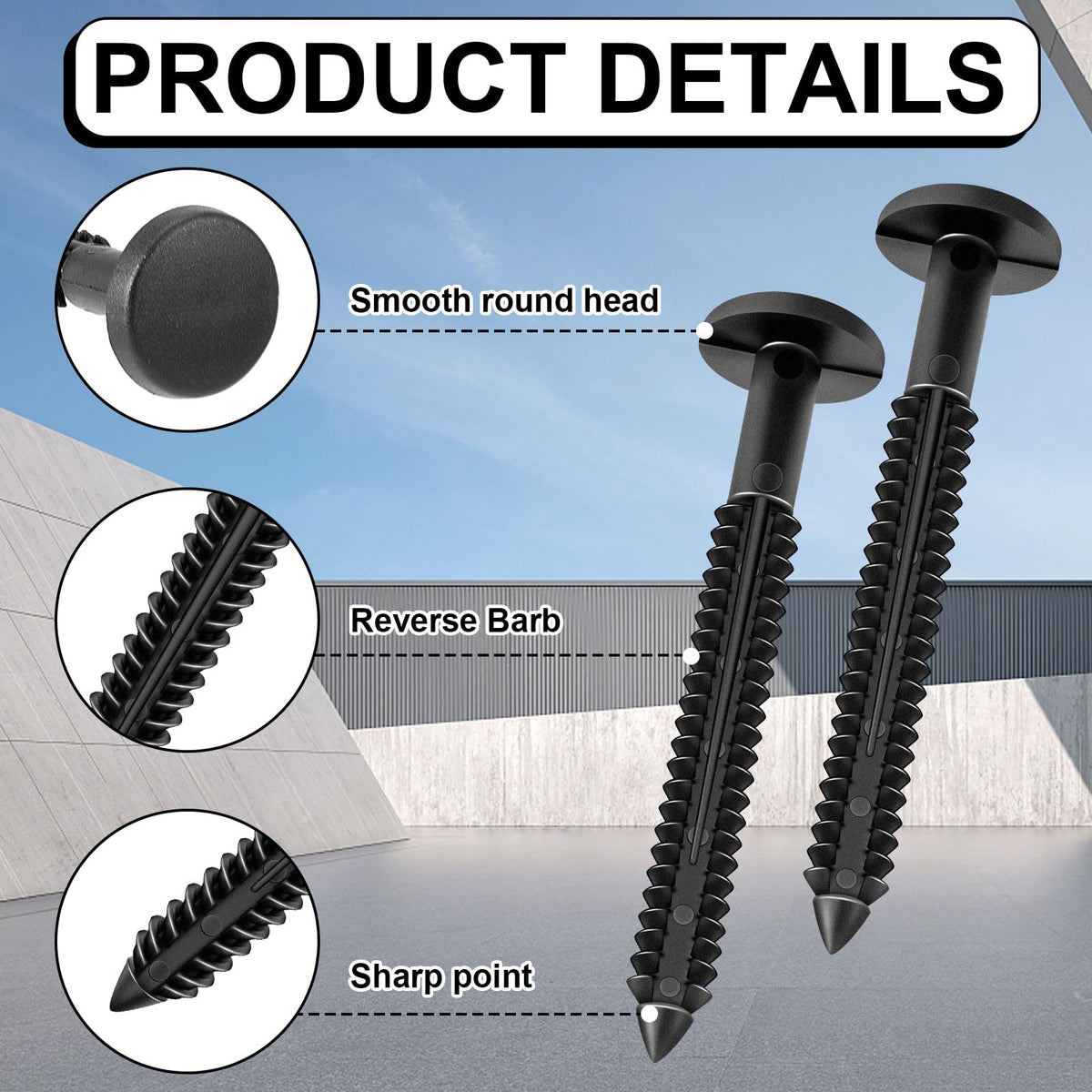 Blulu 60 Pcs 3-Inch Vinyl Shutter Fasteners – UV-Protected Black Anchor Pins