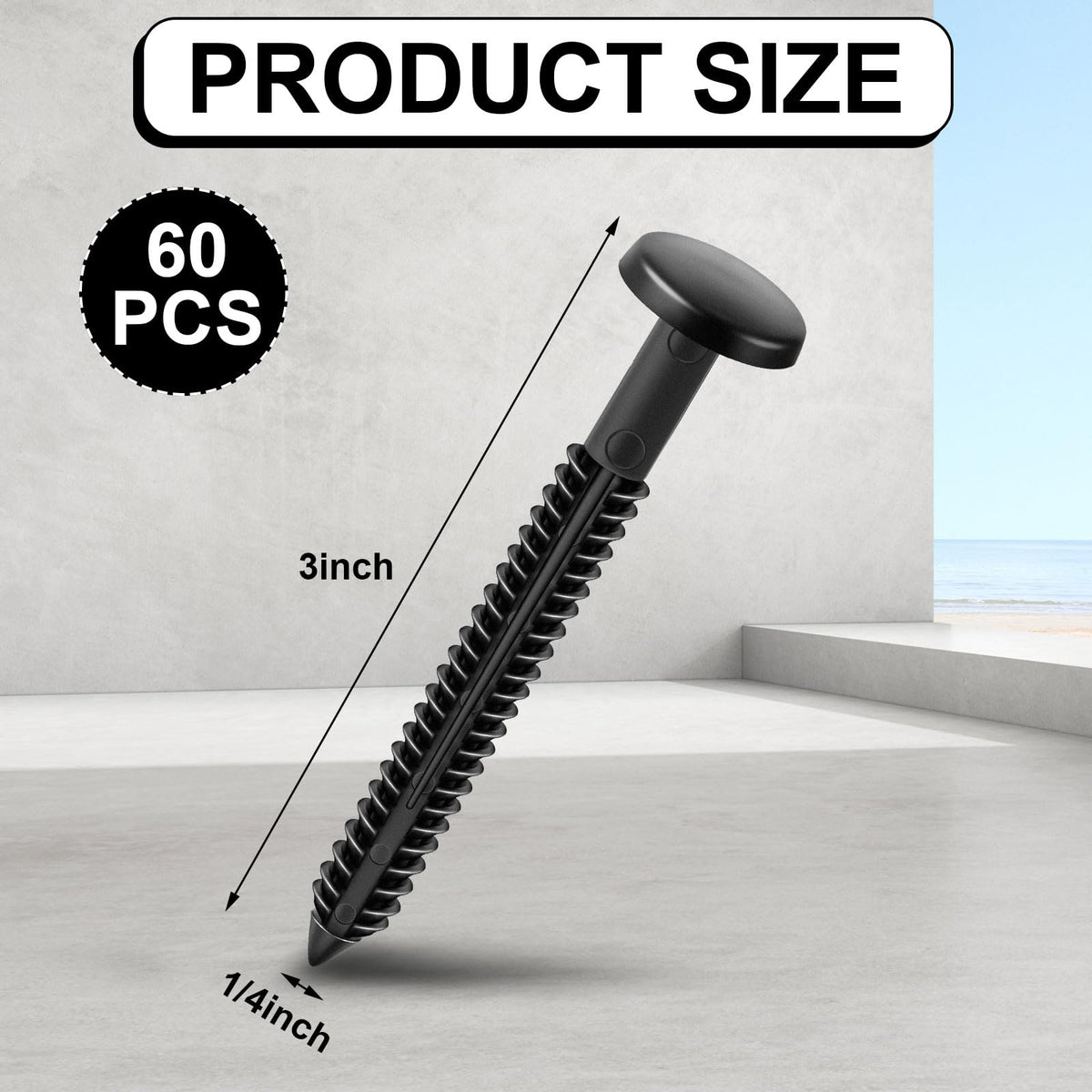 Blulu 60 Pcs 3-Inch Vinyl Shutter Fasteners – UV-Protected Black Anchor Pins