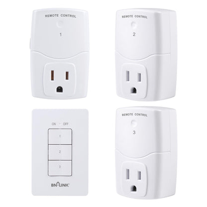 BN-LINK Mini Wireless Wall-Mount Remote Outlet Switch – 3-Outlet, 125V 10A, White
