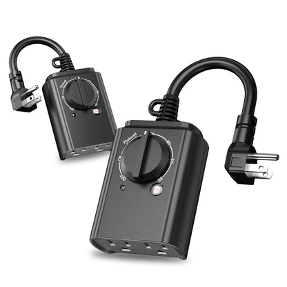 BN-LINK Outdoor Light Timer with Dusk-to-Dawn Sensor – Dual Outlets, 15A (2-Pack)