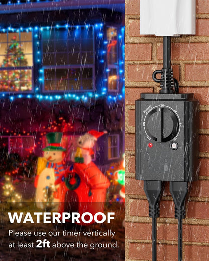 BN-LINK Outdoor Light Timer with Dusk-to-Dawn Sensor – Dual Outlets, 15A (2-Pack)