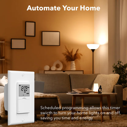 BN-LINK 7-Day Programmable In-Wall Timer Switch – Lights, Single Pole & 3-Way