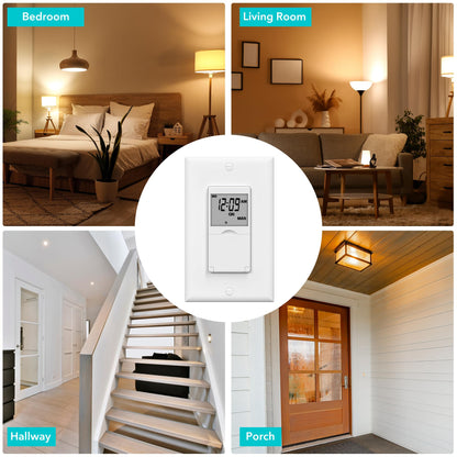 BN-LINK 7-Day Programmable In-Wall Timer Switch – Lights, Single Pole & 3-Way