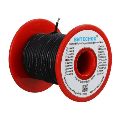 BNTECHGO 20 AWG Silicone Wire Spool — 100 ft Black, Tinned Copper Core