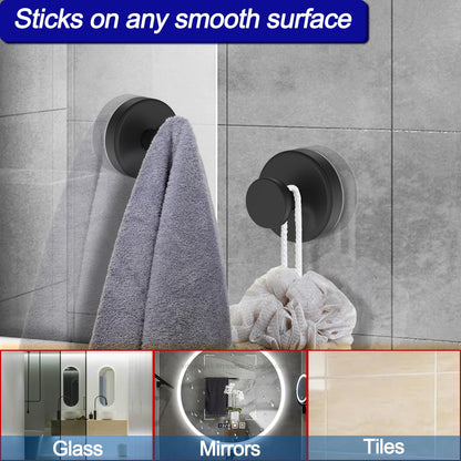 Bntuk Suction Cup Hooks for Shower – 4 Pack, Black, Removable Towel & Robe Hooks