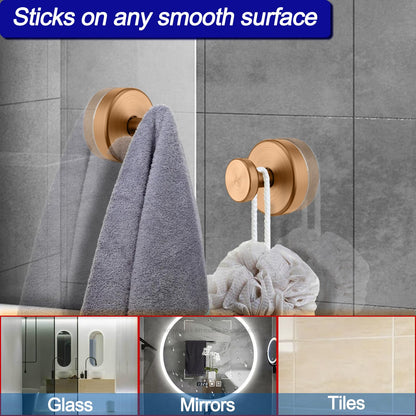 Bntuk Suction Cup Hooks for Shower – 4 Pack, Champagne Bronze, No-Drill Towel & Robe Hooks