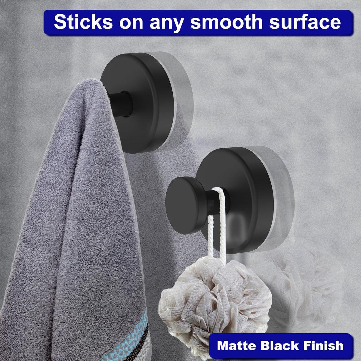 Bntuk Suction Cup Hooks for Shower – 4 Pack, Black, Removable Towel & Robe Hooks