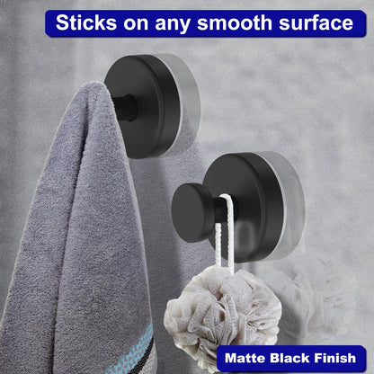 Bntuk Suction Cup Hooks for Shower – 4 Pack, Black, Removable Towel & Robe Hooks