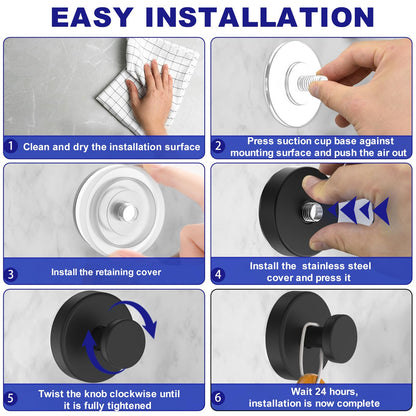 Bntuk Suction Cup Hooks for Shower – 4 Pack, Black, Removable Towel & Robe Hooks