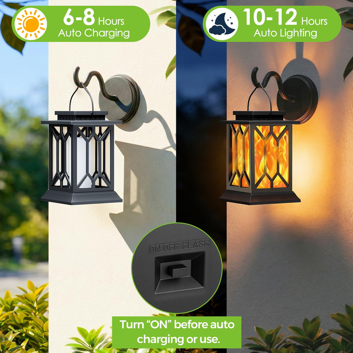 BOBKID 2 Pack Solar Lanterns Outdoor – Flickering Flame, Waterproof Hanging Lanterns