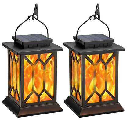 BOBKID 2 Pack Solar Lanterns Outdoor – Flickering Flame, Waterproof Hanging Lanterns