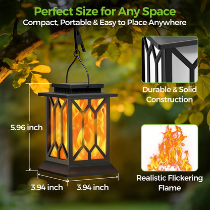 BOBKID 2 Pack Solar Lanterns Outdoor – Flickering Flame, Waterproof Hanging Lanterns