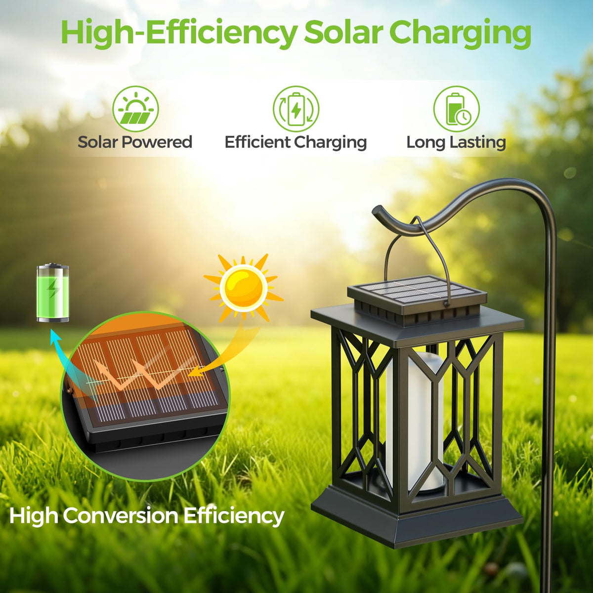 BOBKID 2 Pack Solar Lanterns Outdoor – Flickering Flame, Waterproof Hanging Lanterns