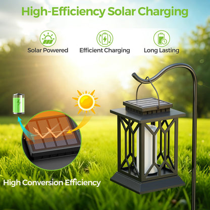 BOBKID 2 Pack Solar Lanterns Outdoor – Flickering Flame, Waterproof Hanging Lanterns