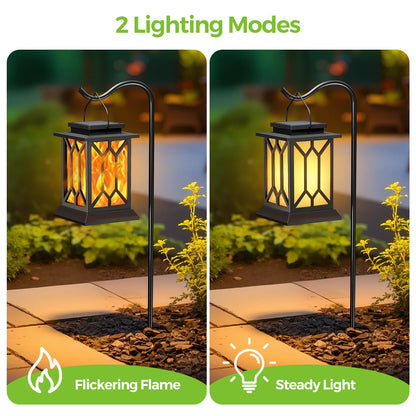 BOBKID 2 Pack Solar Lanterns Outdoor – Flickering Flame, Waterproof Hanging Lanterns