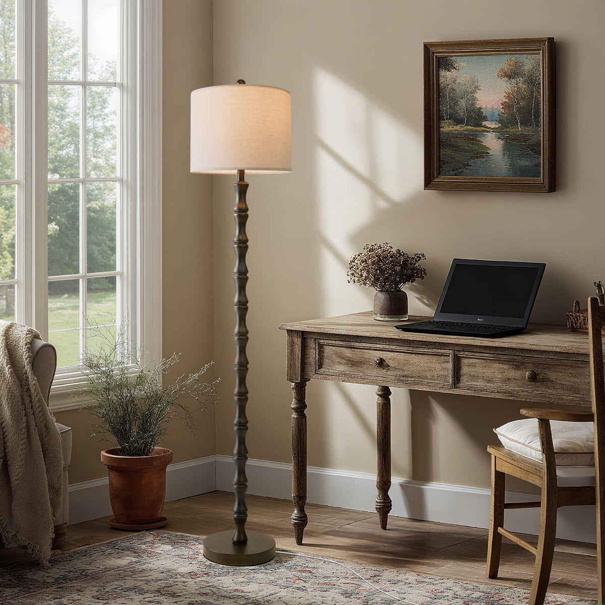 BOBOMOMO 62-Inch Rustic Floor Lamp | Retro Farmhouse Standing Lamp