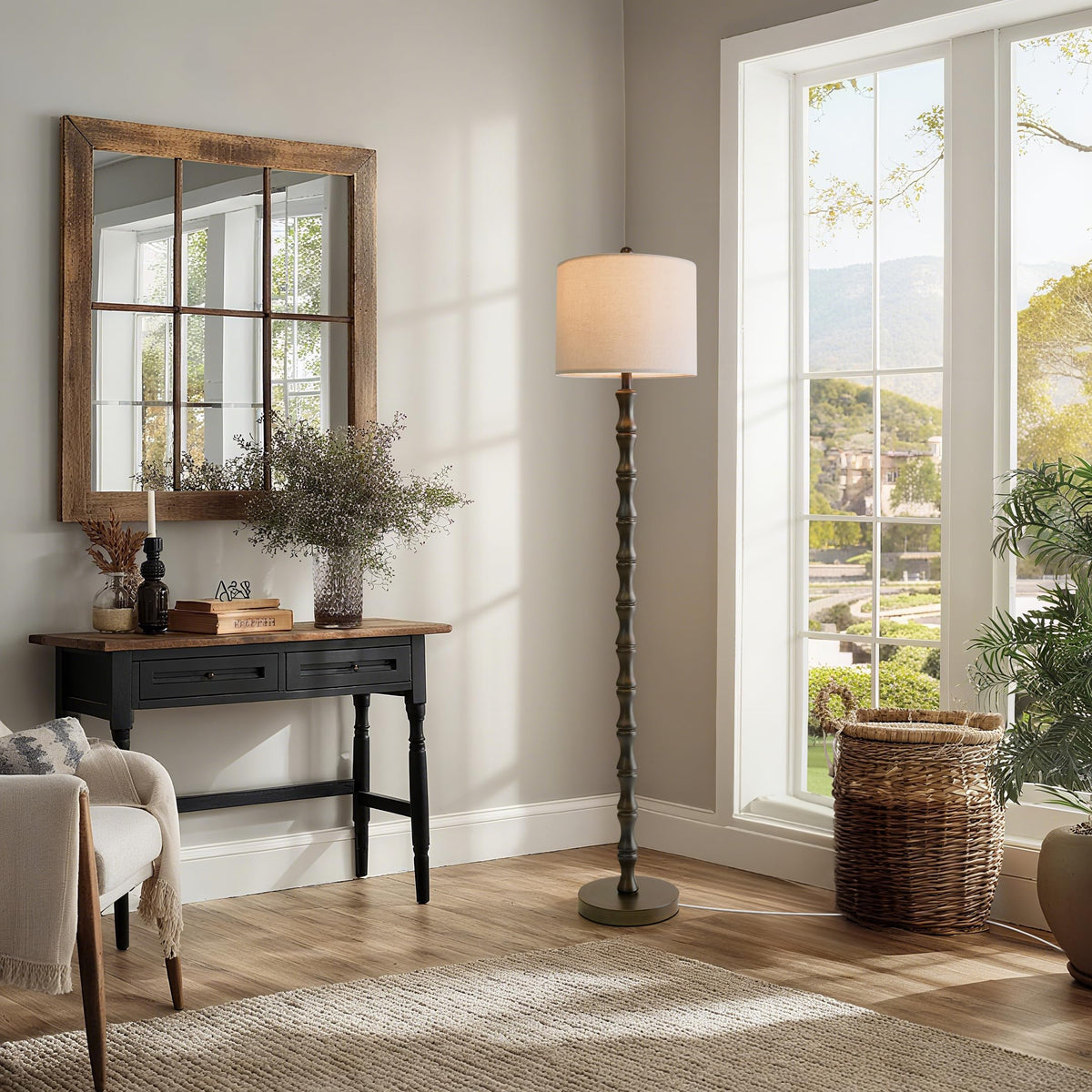 BOBOMOMO 62-Inch Rustic Floor Lamp | Retro Farmhouse Standing Lamp