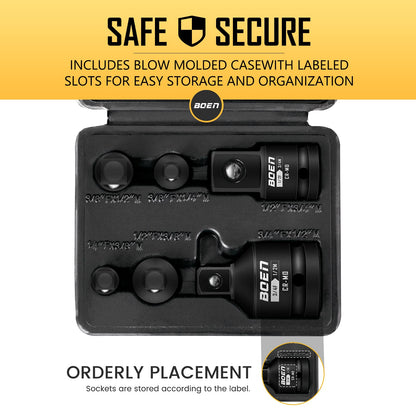 BOEN 6-Piece Impact Socket Adapter Set | CR-MO Steel, Durable Case, Impact Driver Conversions