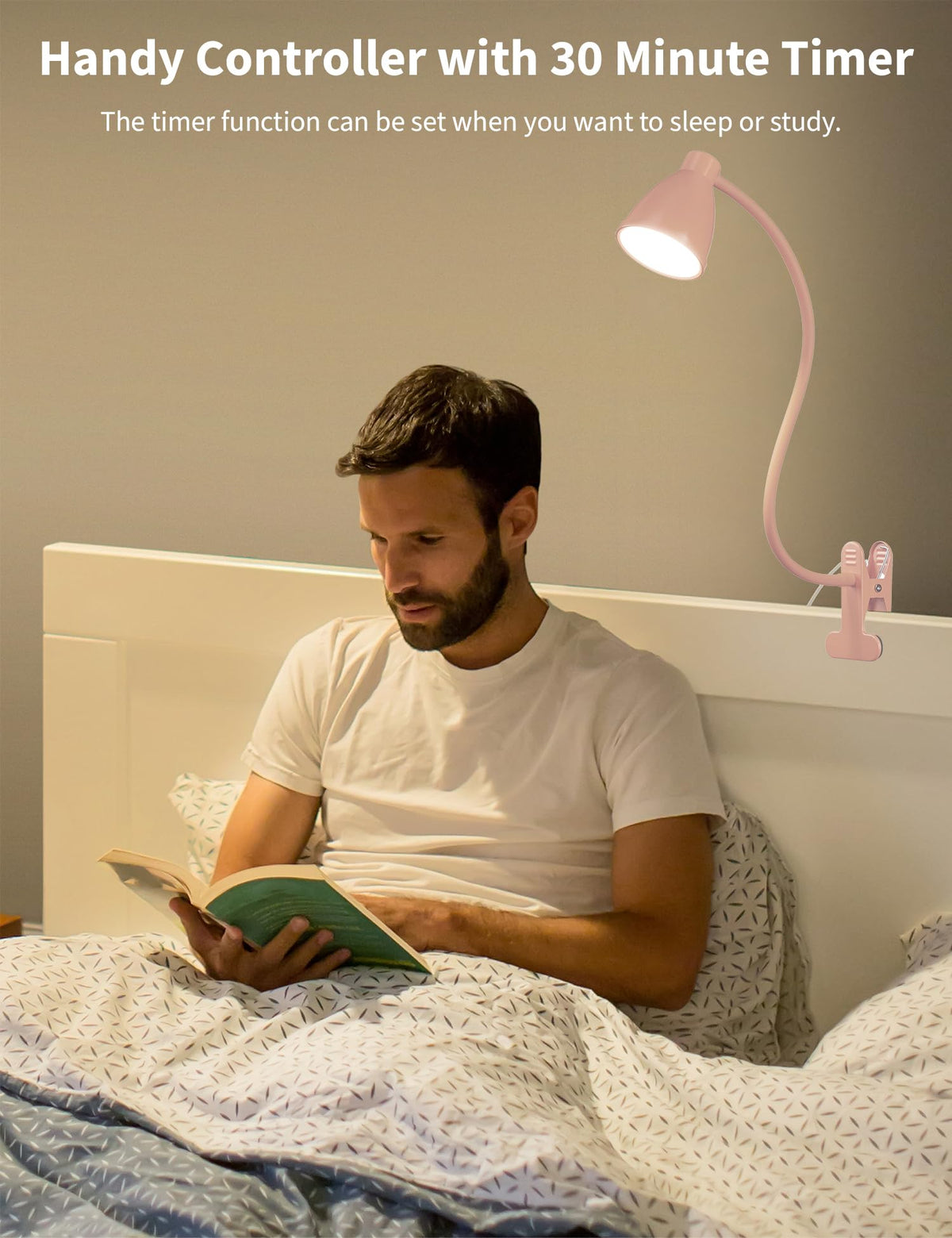 BOHON Cute Desk Lamp with Clamp - Pink Clip-On LED Light, 10W, 38 LEDs, 5 Color Temperatures, 10 Brightness Levels, Auto Off Timer