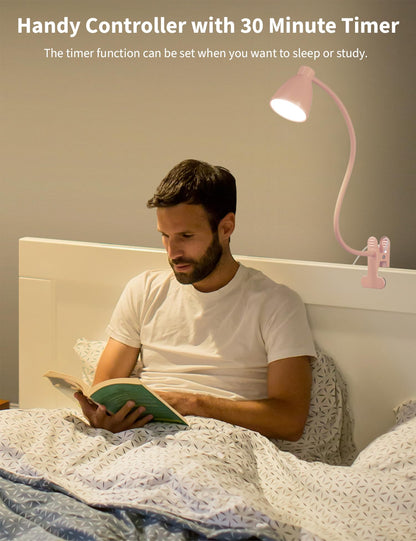 BOHON Cute Desk Lamp with Clamp - Pink Clip-On LED Light, 10W, 38 LEDs, 5 Color Temperatures, 10 Brightness Levels, Auto Off Timer