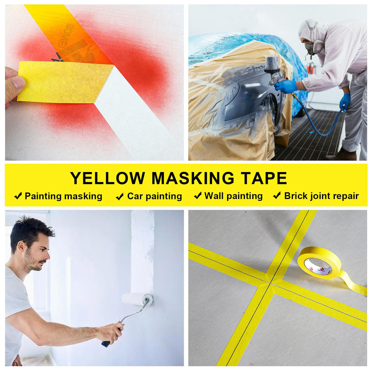 BOMEI PACK 4-Pack Yellow Painter's Tape — 2 in x 55 yd, Medium Adhesion