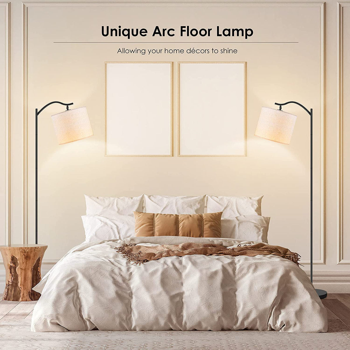 BoostArea Arched Floor Lamp with Beige Linen Shade — Footswitch, E26 Socket (Bulb Not Included)