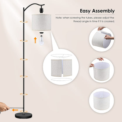BoostArea Arched Floor Lamp with Beige Linen Shade — Footswitch, E26 Socket (Bulb Not Included)