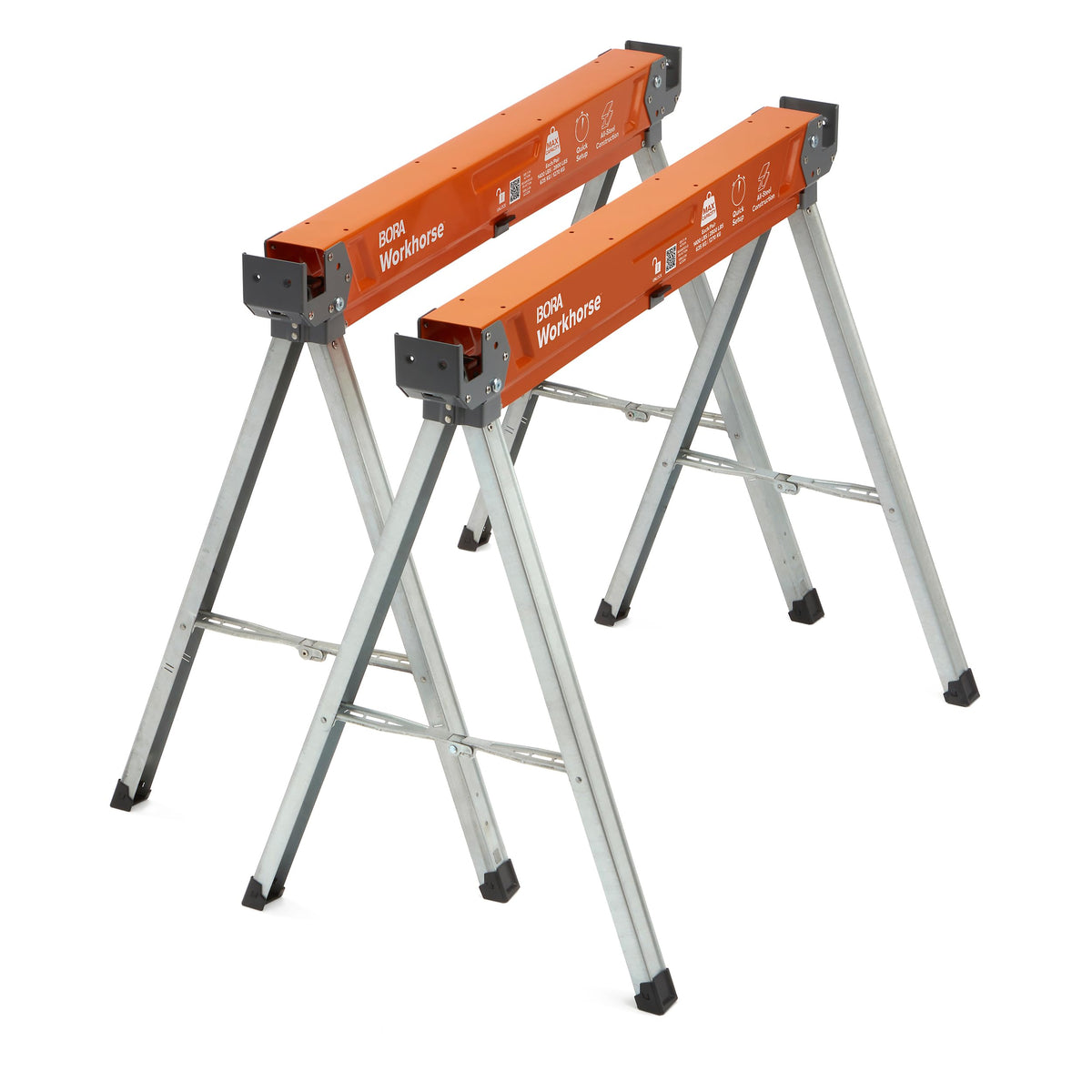 BORA Workhorse Sawhorses 2 Pack Folding Heavy-Duty Metal Sawhorse with 2x4 Bracket Built-in Bottle Opener PM-3350T