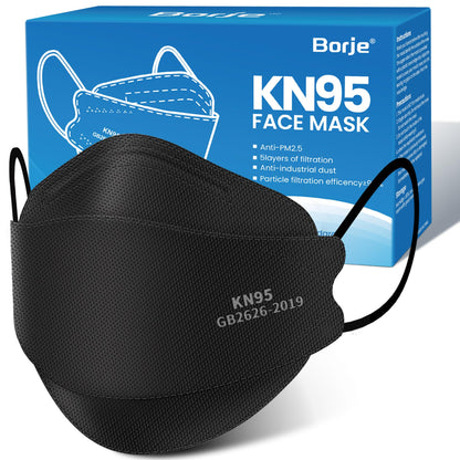 Borje KN95 Face Masks for Adults – 50 Pack, 5-Ply Black Disposable Masks, 95% Filtration Against PM2.5
