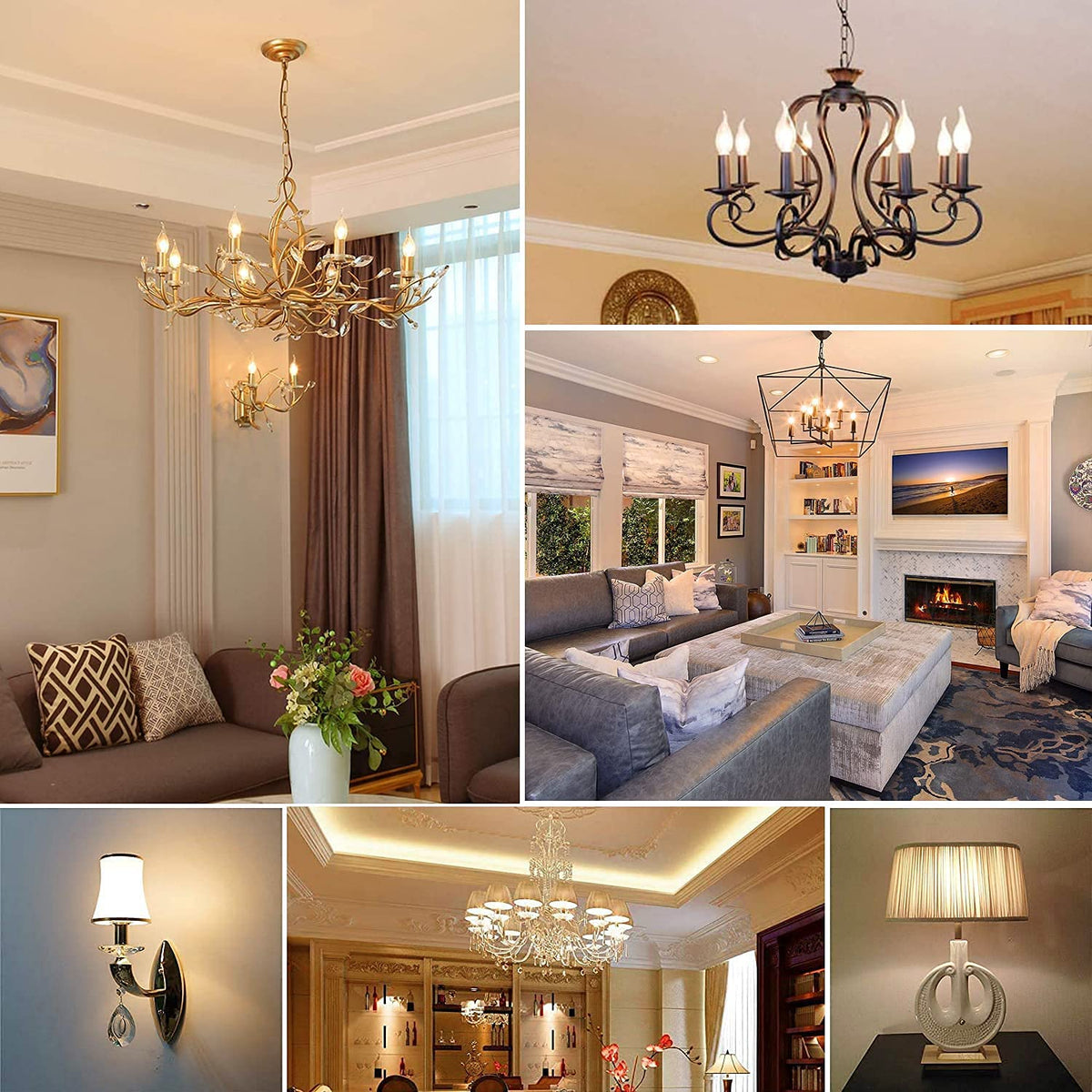 BORT C35/CA11 Chandelier LED Bulbs – Dimmable 4W, 2700K Warm White, E26 Base, Flame Tip (6 Pack)