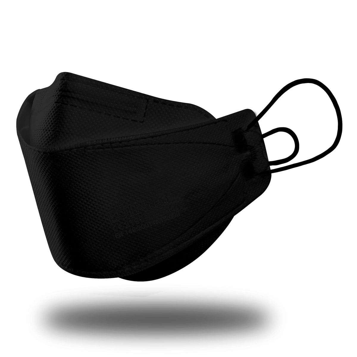 BOTN 10Pcs Large Black KF94 Mask for Adults - 4-Layer Filter, Adjustable Straps, Made in Korea