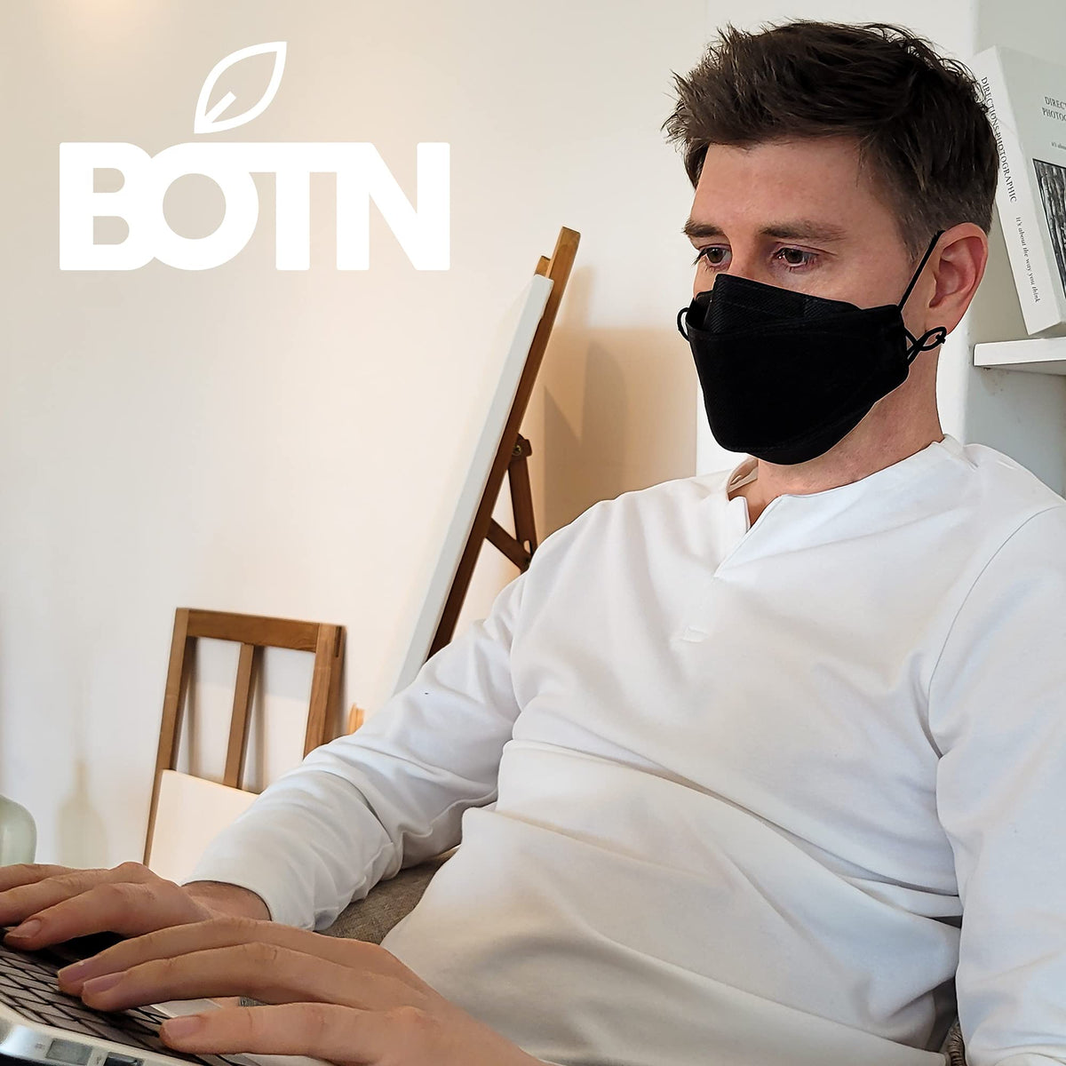 BOTN 10Pcs Large Black KF94 Mask for Adults - 4-Layer Filter, Adjustable Straps, Made in Korea