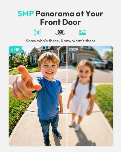 BOTSLAB 5MP Wireless Video Doorbell – 180° View, AI Motion Detection, VR Mode
