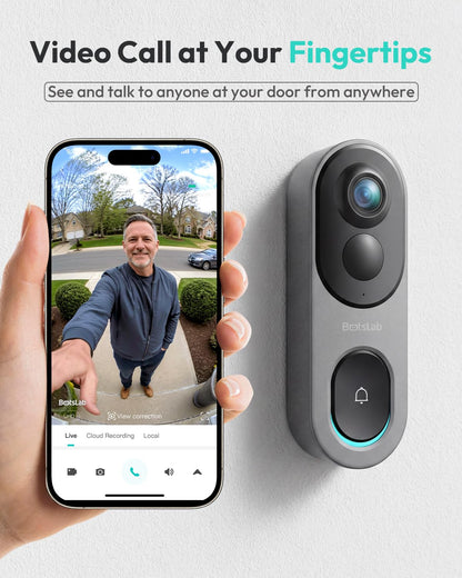 BOTSLAB 5MP Wireless Video Doorbell – 180° View, AI Motion Detection, VR Mode