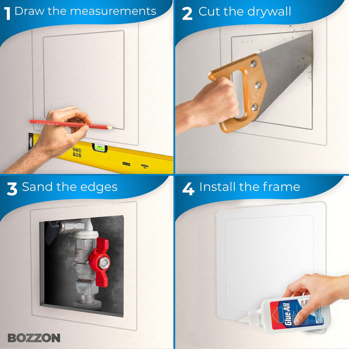 BOZZON 12x12 Access Panel for Drywall – Wall Hole Cover & Push-Open Access Door