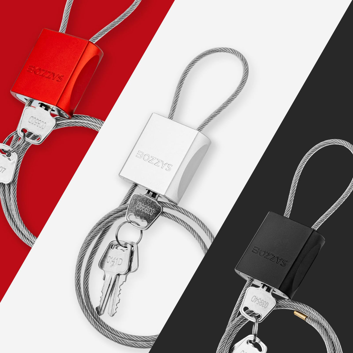 BOZZYS Cable Lock with 3 Keys – Adjustable 1m Steel Cable Padlock, Weatherproof